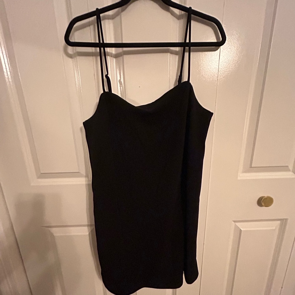 H&M black spaghetti strap mini dress with slit